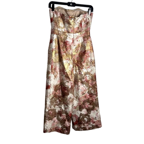 Anthropologie Hutch strapless floral metallic wide leg jumpsuit EC SZ2 - Picture 5 of 9